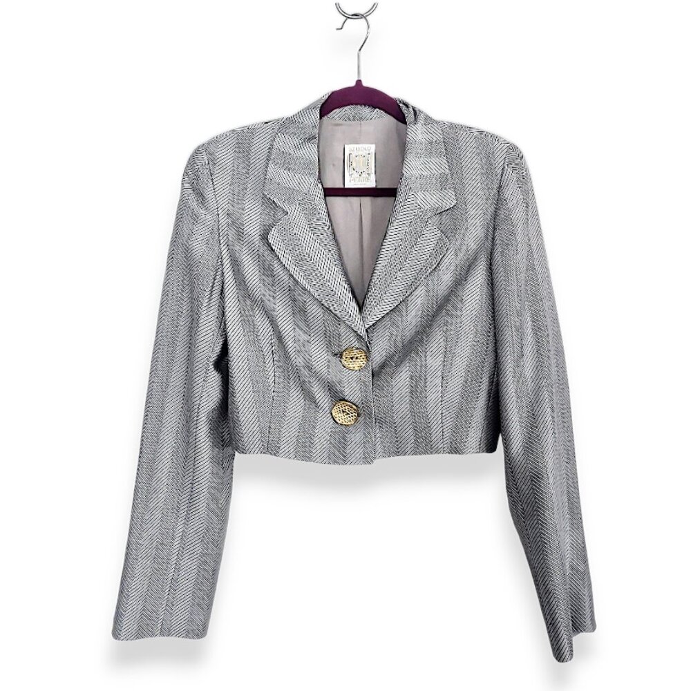Studio 0001 by Ferre  vtg 90's made in Italy grey herringbone cropped blazer 8US